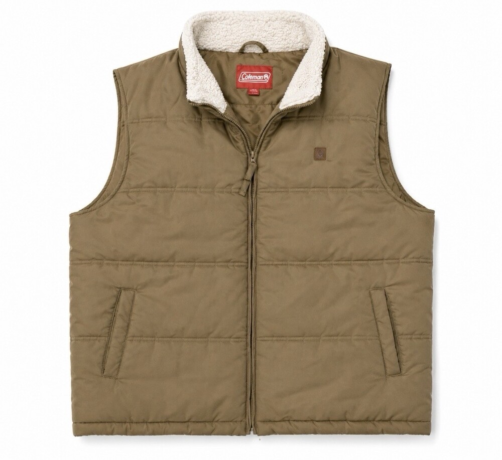 Coleman Vest Men XXL Brown Puffer Pockets Insulated Hiking Outdoors Sherpa
